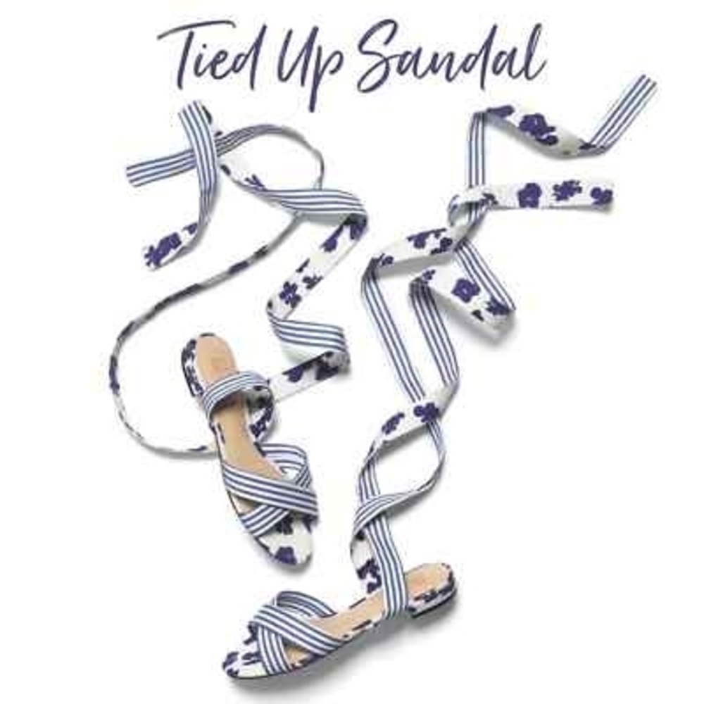 CAbi Blue & White Striped Tied-Up Sandals